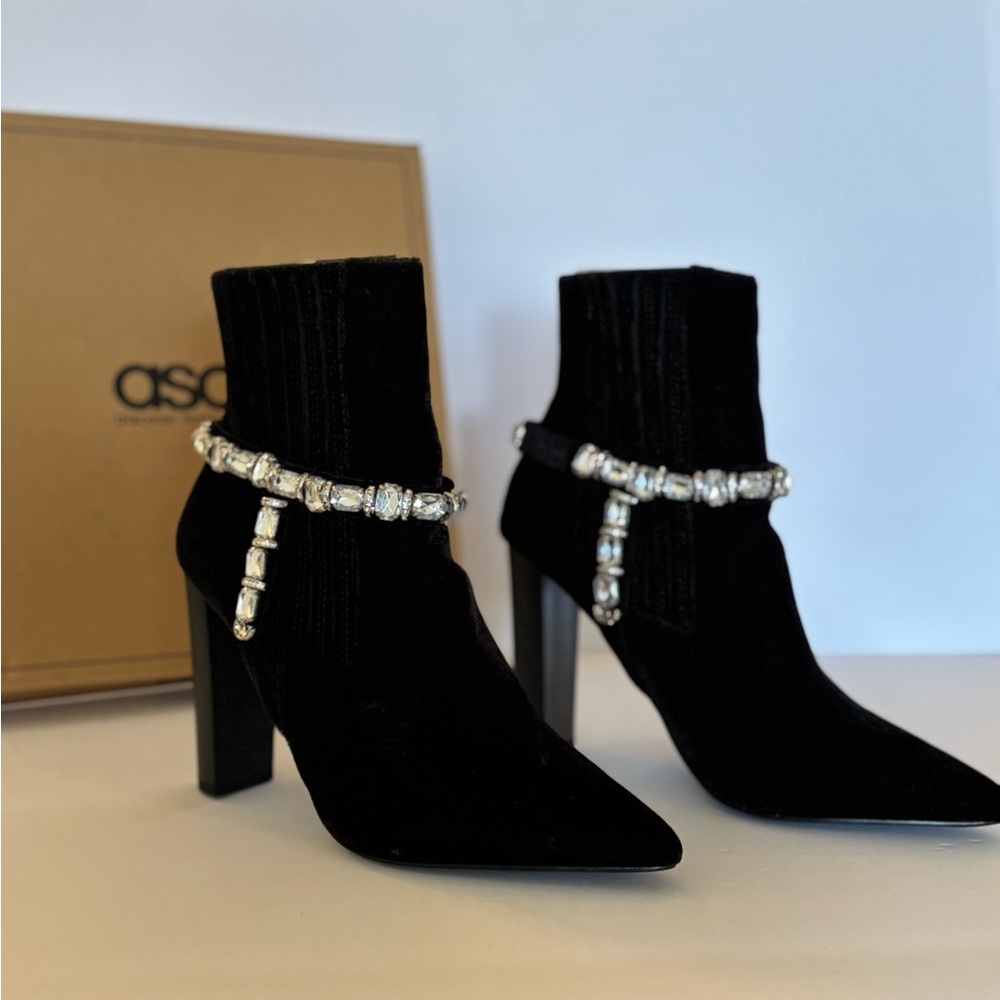 BRAND NEW ASOS Black Heeled Boots with Sparkling Embellishments